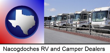 recreational vehicles at an rv dealer parking lot in Nacogdoches, TX